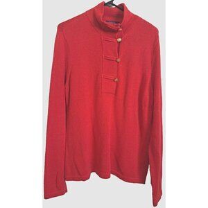 Chaps Women's XL Red Long Sleeve Cotton Sweater Gold Buttons Collared
